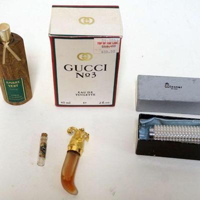 1265	PERFUME ASSORTMENT INCLUDING GUCCI NO 3, AMBRE VERT, RAM HEAD PERFUME BOTTLE AND PERFUME, WIESNER PEARL PERFUME BOTTLE AND FLORIENT...