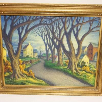1129	R.A.D. MILLER (1905-1966) AMERICAN *BUCKS COUNTY* OIL PAINTING ON CANVAS *PRALLSVILLE MILL-STOCKTON" ROBERT A DARRAH MILLER,...