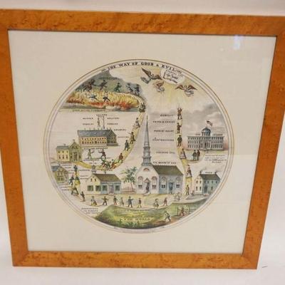 1139	EARLY PENNSYLVANIA 1862 LITHO *THE WAY OF GOOD & EVIL* JOHN HAILER, BATH NORTHAMPTON CO PA
