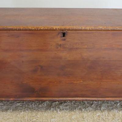 1203	ANTIQUE PINE 6 BOARD DOVETAILED BLANKET CHEST WITH GLOVE BOX, APPROXIMATELY 55 IN X 20 IN X 26 IN H
