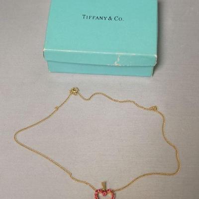 1210	TIFFANY & CO. RUBY STONE NECKLACE WITH BOX.  MARKED TIFFANY & CO.

