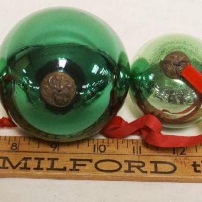 1109	ANTIQUE GERMAN GLASS KUGEL CHRISTMAS ORNAMENTS, GROUP OF 4, APPROXIMATELY 1 1/2 IN X 3 IN
