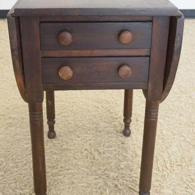 1205	COUNTRY 2 DRAWER DROP LEAF PINE STAND, APPROXIMATELY 24 IN X 18 IN X 29 IN H, OPEN APPROXIMATELY 46 IN
