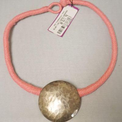 1244	STERLING SILVER DISC PENDANT WITH WOVEN NECKLACE MARKED DORI
