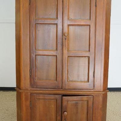 1197	ANTIQUE PRIMITIVE PINE 4 DOOR CORNER CUPBOARD, APPROXIMATELY 25 IN X 51 IN X 89 IN H
