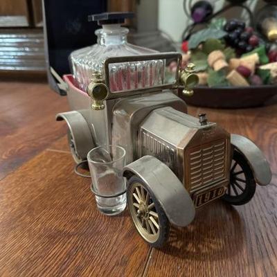 #1218 â€¢ Three Wine Holders & Bowl of Wine Corks & Car Decanter

