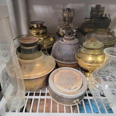 #2244 â€¢ (10) Kerosine and Oil Lamps, (2) Glass Chimneys
