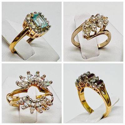 (4) Sparkling Gold 14KT & 18KT GE/HGE Cocktail Rings
