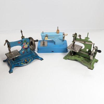 Three Vintage Child's Sewing Machines, Including U.S. Lindstrom's "Little Miss" and German Signature Junior