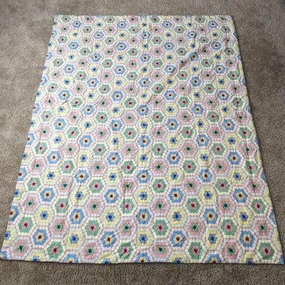 Handmade Large Quilt w/ Sewing Motif 86" x 69"