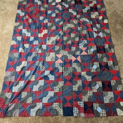Large Unfinished Homemade Quilt with Bowtie Design 84" x 67"