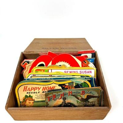 Lot of Vintage Sewing Needle & Snap Fastener Advertising Cards in Cigar Box