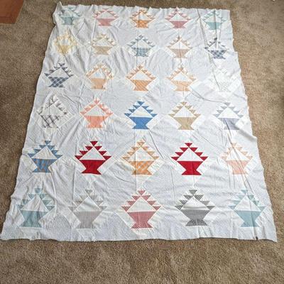 Large Unfinished Homemade Quilt with Basket Design 85" x 70"