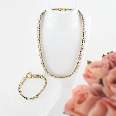 18K Yellow & White Gold Two-Tone Necklace & Bracelet