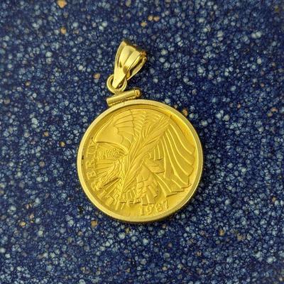 1987- $5 US Constitution Commemorative 21K Gold Coin in 14K Surround
