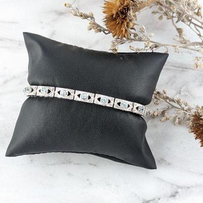 Art Deco Sterling Silver & Aquamarine Bracelet