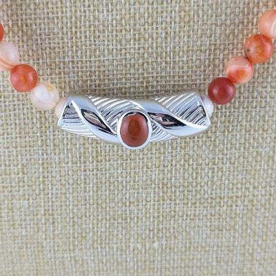 Sterling Silver & Carnelian Stones Necklace
