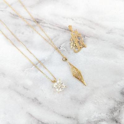 14K Yellow Gold Chains & Three Pendants