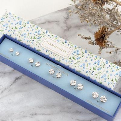 Diamonique 120 Facet Prestige Cut Gift Set CZ Earrings in Rose Gold Plated Sterling Silver - New in Box