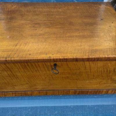 Bible Box used to store an important Bible and important papers.  Front of Bible box showing original key.  Very beautiful piece.