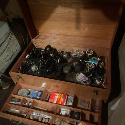 Fishing Collection in an oak fitted chest