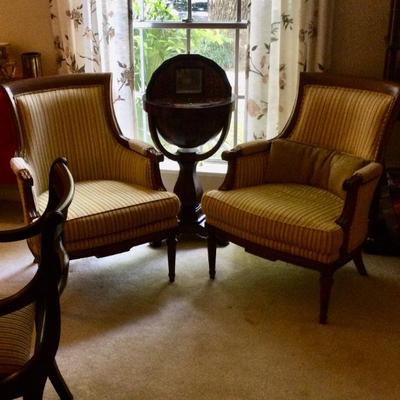 Mid century chairs, antique sewing table with mirror