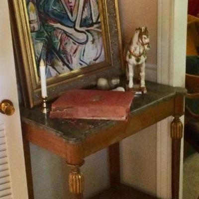 Nice entry table, abstract art piece