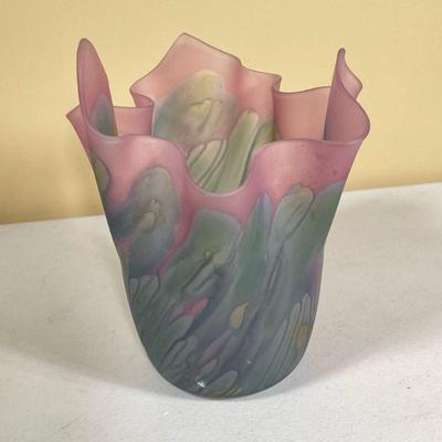 DECORATIVE GLASS VASE | Warped multi-color glass. - dia. 7 in


