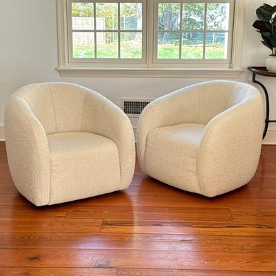 PAIR OF ARHAUS "FRESNO" SWIVEL CLUB CHAIRS | Made in America, "burbank natural" wool upholstery, clean purchased by...