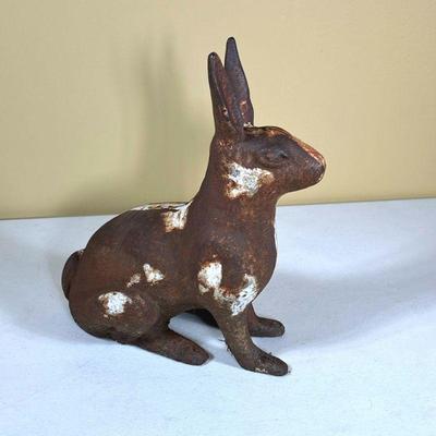 GARDEN RABBIT SCULPTURE | Heavy iron outdoor rabbit sculpture. - w. 9 x h. 11 in

