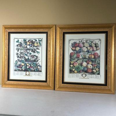 (2PC) H FLETCHER ENGRAVID | September & June 1732 in matching gilt frames - l. 23 x w. 20 in (frame)

