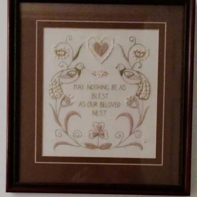 Hand embroidered Our Nest picture
