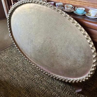 Mid Century Brass Moroccan LARGE Table w/Stand