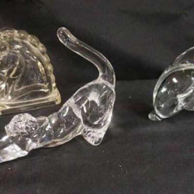 1154	ASSORTED CRYSTAL FIGURES INCLUDING MURANO GLASS DOLPHIN, LENOX LION, ETC
