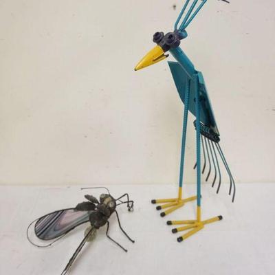 1183	CONTEMPORARY MODERN ARTS STYLE DRAGONFLY W/STAIN GLASS WINGS & STAINED GLASS & SHOVEL & RAKE STORK LIKE BIRD, BIRD...