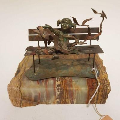 1181	BIJAN SCULPTURE OF LITTLE GIRL SITTING ON PARK BENCH W/BIRDS, APPROXIMATELY 6 IN X 8 IN X 7 IN HIGH
