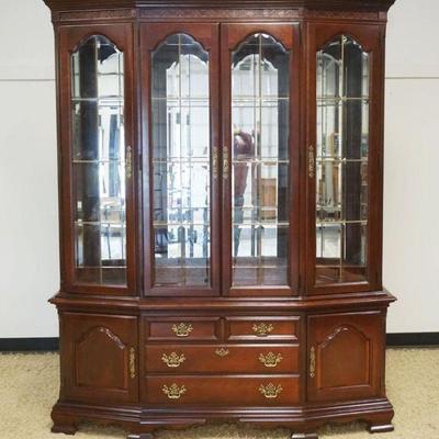 1229	STANLEY *THE AMERICAN HERITAGE* 2 PIECE BREAKFRONT W/BEVELED GLASS FRONT , INTERIOR LIGHTS & MIRROR BACK, APPROXIMATELY 66 IN X...