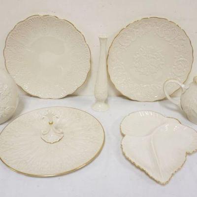 1175	LENOX GROUP OF 7 ASSORTED  PIECES INCLUDING TEAPOT, 13 IN PLATTERS, VASES & SERVING TRAYS
