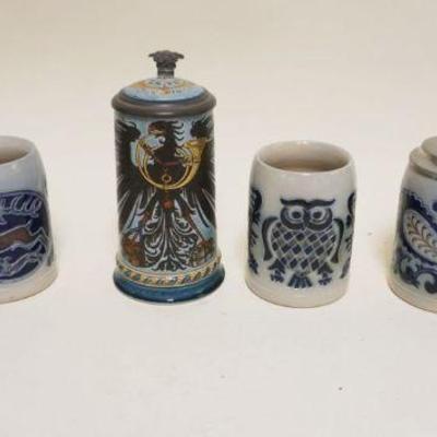 1155	COLLECTION OF GERMAN STEINS INCLUDING ONE METTLACH, LARGEST APPROXIMATELY 9 IN HIGH
