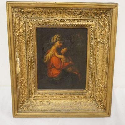 1125	OIL PAINTING ON BOARD MARKED ON BACK HOLLY FAMILY CAMBIASO, ATTRIBUTED TO LUCA CAMBIASO, APPROXIMATELY 14 IN X 16 IN OVERALL
