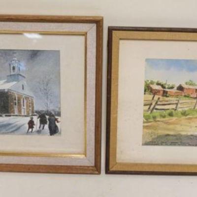 1144	2 WATERCOLORS, ONE OF NESHANIC REFORMED CHURCH & SCHMALZ DAIRY WARREN TWP BY DAVIS GRAY, LARGEST APROXIMATELY 16 IN X 13 IN...