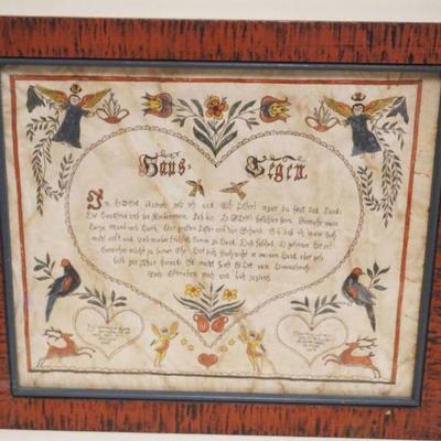 1261	PENNSYLVANIA DUTCH FRAMED FRACTURE, APPROXIMATELY 19 1/2 IN X 17 IN OVERALL

