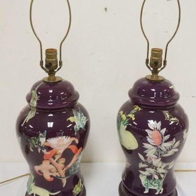 1124	PAIR OF TABLE LAMPS WITH IMAGES OF CATS CHASING BUTTERFILIES, EACH APPROXIMATELY 27 IN H
