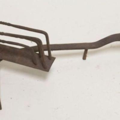 1222	PRIMITIVE HAND FORGED METAL ROTATING TOASTER, APPROXIMATELY 9 IN X 18 IN X 4 IN H
