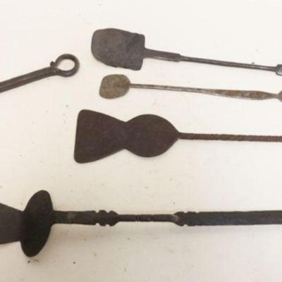 1230	PRIMITIVE WROUGHT IRON SPATULAS AND CHOPPER, LONGEST APPROXIMATELY 72 IN
