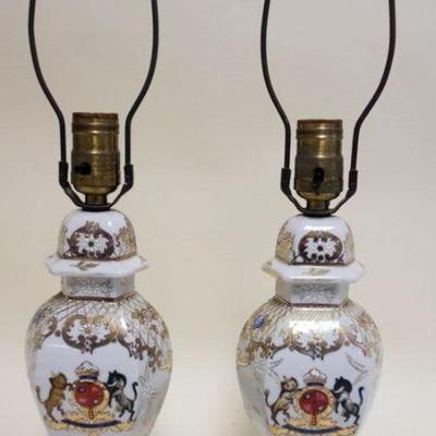 1108	PAIR OF CHINESE EXPORT PORCELAIN TABLE LAMPS, EACH APPROXIMATELY 20 IN H
