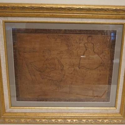1141	FRAMED VICTORIAN PYOGRAPHY UNDER GLASS, IMAGE OF ARTIST AT EASLE PAINTING A WOMAN, APPROXIMATELY 21 IN X 25 IN OVERALL

