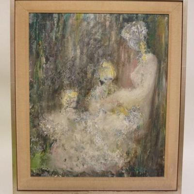 1127	OIL PAINTING ON CANVAS, IMPRESSIONIST TITLED *STORY TIME AND THEN THERE WAS A PRINCE* WOMAN READING TO CHILDREN, BY UGEHELLO,...