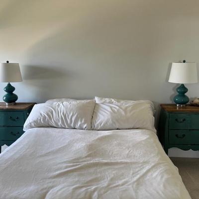 Blue Nightstands. Bed not for sale.