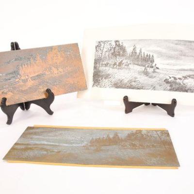 Bernard Martin engraving printers plate and prints